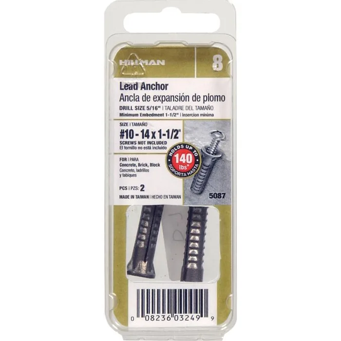HILLMAN 0.3125 in. D X 1-1/2 in. L Lead Round Head Concrete Screw Anchor 2 pk (Pack of 10)