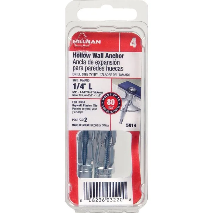 HILLMAN 1/4 in. D X 3 in. L Steel Pan Head Hollow Wall Anchors 2 pk (Pack of 6)