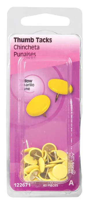HILLMAN 5/16 in. L Yellow Steel Thumb Tacks 1 pk (Pack of 6)