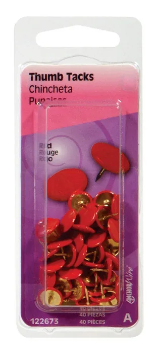 HILLMAN 5/16 in. L Red Steel Thumb Tacks 40 pk (Pack of 6)
