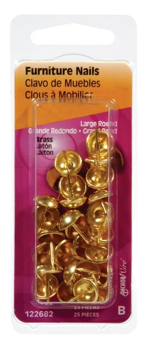 HILLMAN Large Size Brass-Plated Brass Furniture Nails 25 pk (Pack of 6)