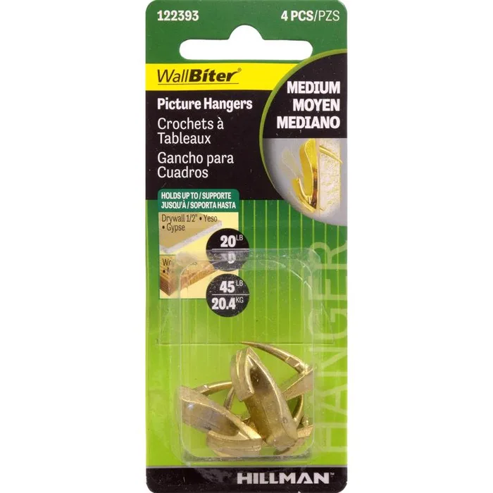 HILLMAN WallBiter Brass-Plated Gold Medium Picture Hanger 45 lb 1 pk (Pack of 10)