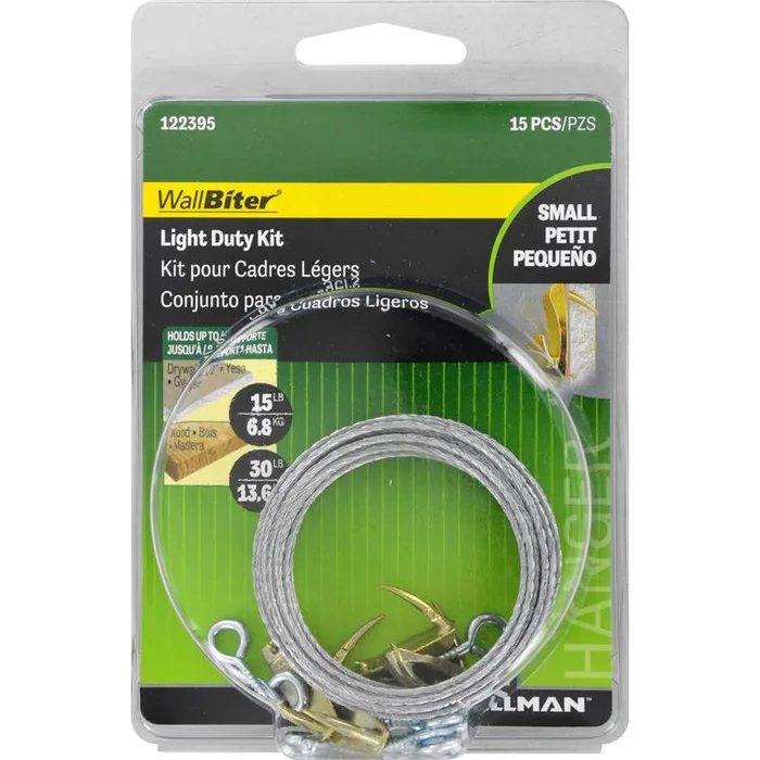HILLMAN WallBiter Brass-Plated Silver Light Duty Picture Hanging Kit 30 lb. cap. 15 pc (Pack of 5)