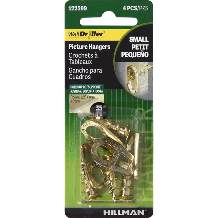 HILLMAN Brass-Plated Gold Self-Drilling Picture Hanger 35 lb 4 pc (Pack of 10)