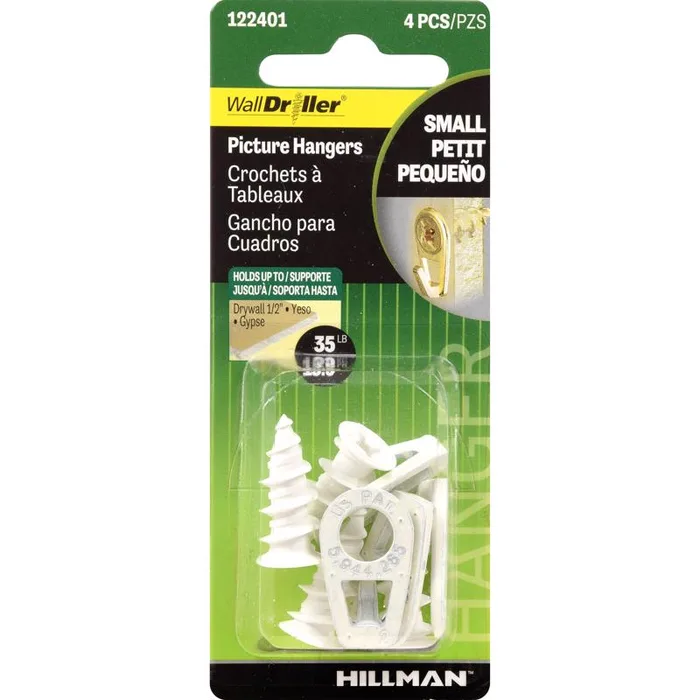 HILLMAN WallDriller White Self-Drilling Picture Hanger 35 lb 4 pc (Pack of 10)