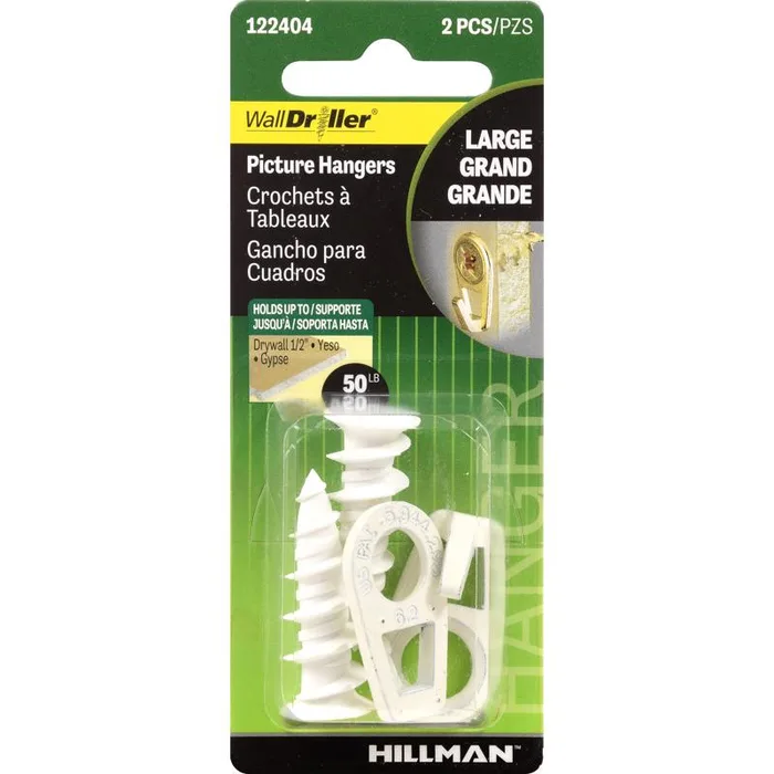 HILLMAN White Self-Drilling Picture Hanger 50 lb 2 pk (Pack of 10)