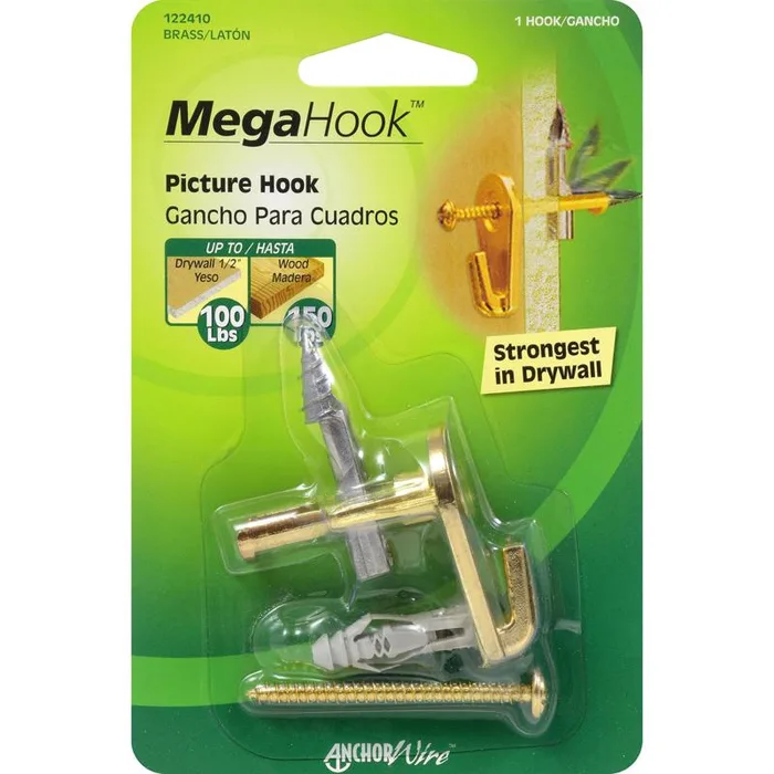 HILLMAN MegaHook Brass-Plated Gold Heavy Duty Picture Hanging Kit 100 lb 1 pk (Pack of 5)