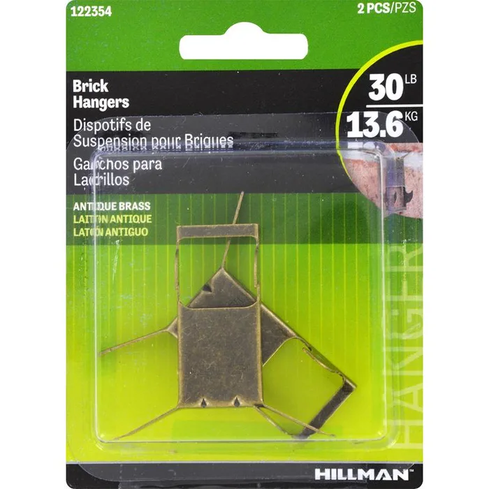 HILLMAN Antique Brass Gold Brick Picture Hanger 30 lb 2 pk (Pack of 10)