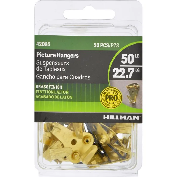 HILLMAN Brass-Plated Gold Professional Picture Hanger 50 lb 1 pk (Pack of 5)