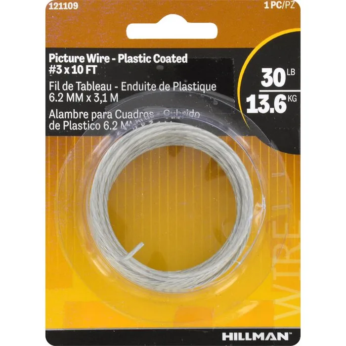 HILLMAN Plastic Coated Silver Picture Wire 30 lb 1 pk (Pack of 10)