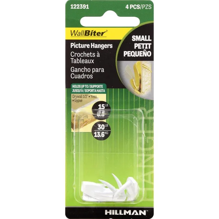HILLMAN WallBiter White Small Picture Hanger 30 lb 1 pk (Pack of 10)