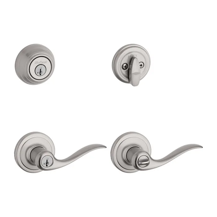 Kwikset SmartKey Tustin Satin Nickel Deadbolt and Entry Door Knob KW1 1-3/4 in.