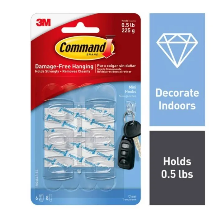 3M Command Mini Plastic Hook 1.08 in. L 6 pk (Pack of 6)