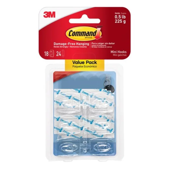 3M Command Mini Plastic Hook 1.08 in. L 18 pk (Pack of 4)