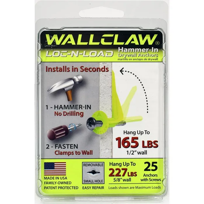 WallClaw Anchors LOC-N-LOAD .25 in. D X 2 in. L Plastic/Steel Pan Head Wallboard Anchors 25 pk