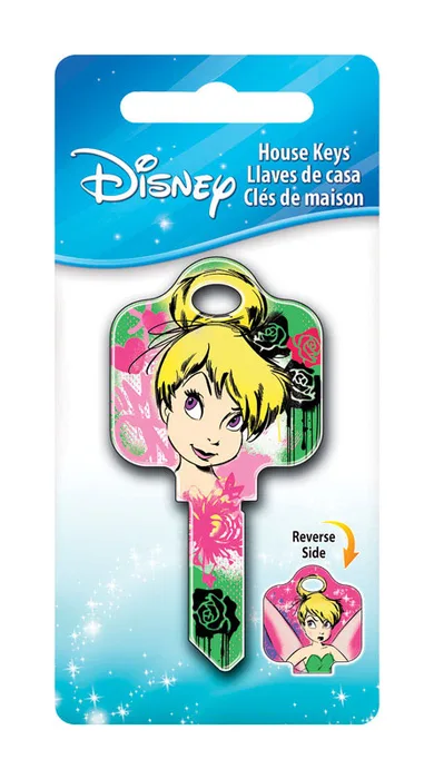 HILLMAN Disney Tinkerbell Fairy with Roses House Key Blank 68 Single For Schlage Locks Multicolored (Pack of 5)