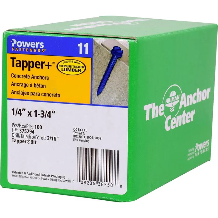 HILLMAN Tapper 1/4 in. D X 1.75 in. L Carbon Steel Hex Head Concrete Screw Anchor 100 pk