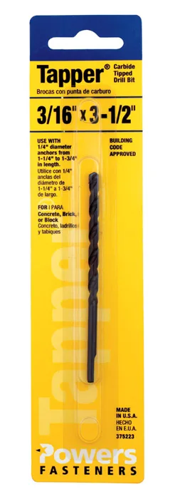 HILLMAN Tapper 3/16 in. X 3-1/2 in. L Carbon Steel Drill Bit Straight Shank 1 pc
