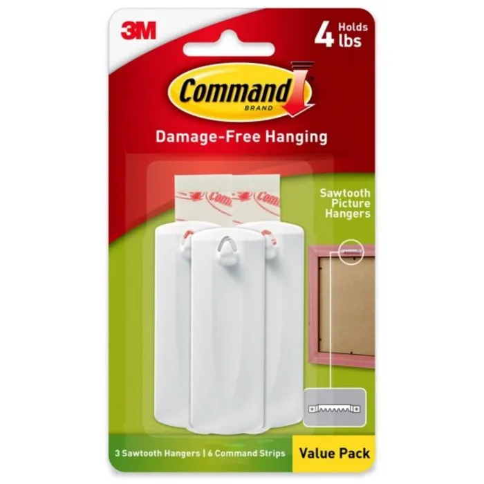 3M Command White Sawtooth Picture Hanger 4 lb 3 pk (Pack of 4)