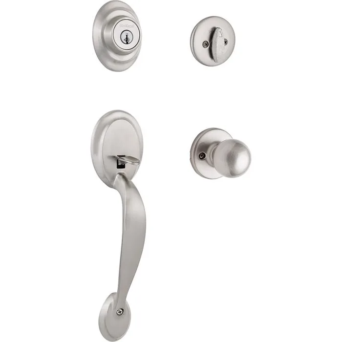 Kwikset SmartKey Dakota/Polo Satin Nickel Entry Handleset KW1 1-3/4 in.