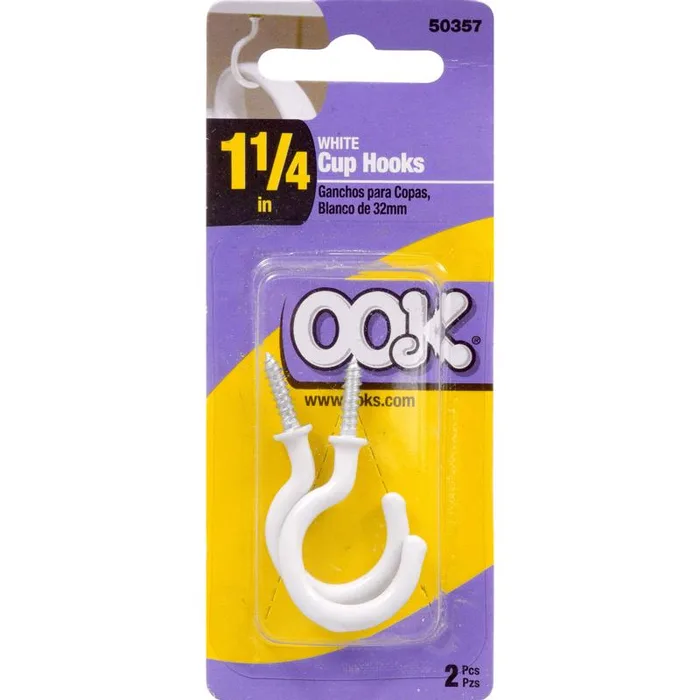 HILLMAN OOK Small Vinyl Coated White Steel 1-1/4 in. L Cup Hook 1 lb 2 pk (Pack of 12)