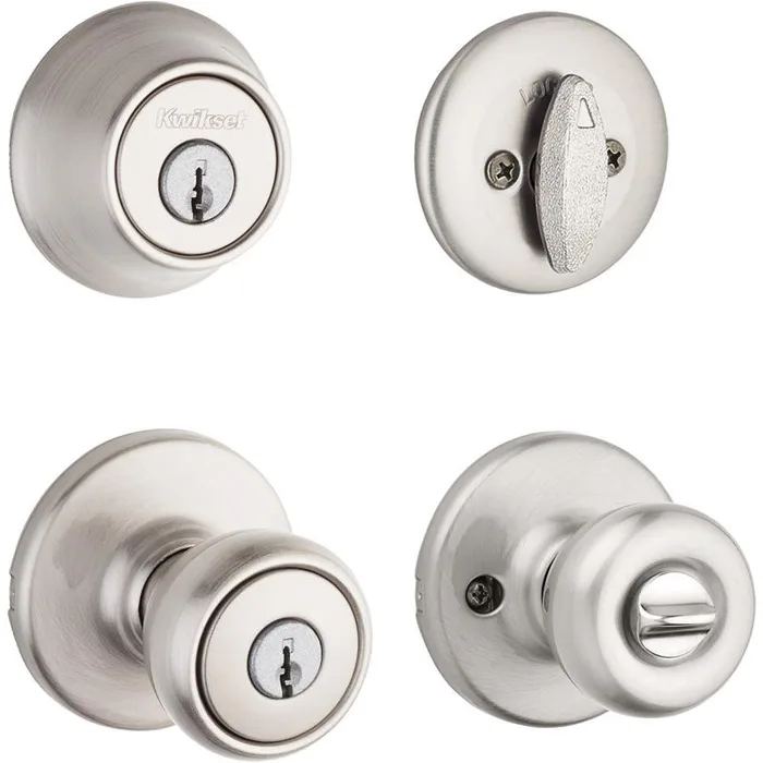 Kwikset Tylo Satin Nickel Entry Knob and Single Cylinder Deadbolt 1-3/4 in.