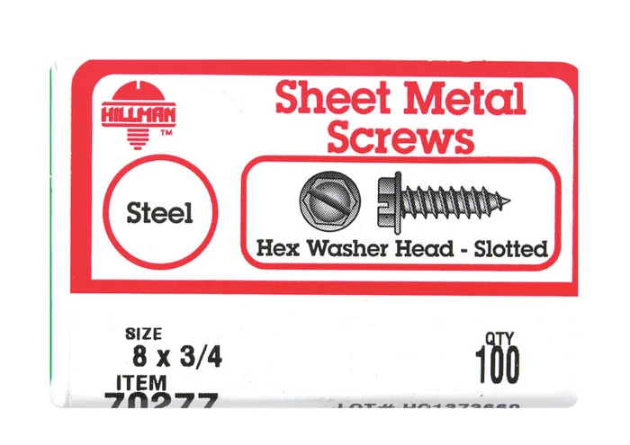 HILLMAN No. 8 Ga. X 3/4 in. L Slotted Hex Washer Head Sheet Metal Screws 100 pk