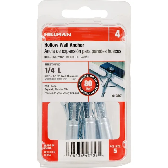 HILLMAN 1/4 in. D X 3 in. L Steel Pan Head Hollow Wall Anchors 5 pk (Pack of 5)
