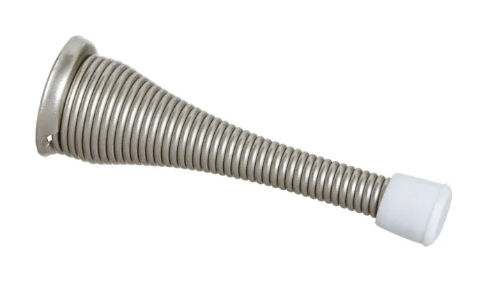 National Hardware Steel w/Rubber Tip Satin Nickel Silver Spring Door Stop Mounts to wall .75 in.