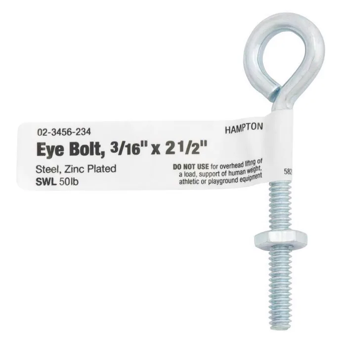 Hampton 3/16 in. X 2.5 in. L Zinc-Plated Steel Eyebolt Nut Included (Pack of 10)
