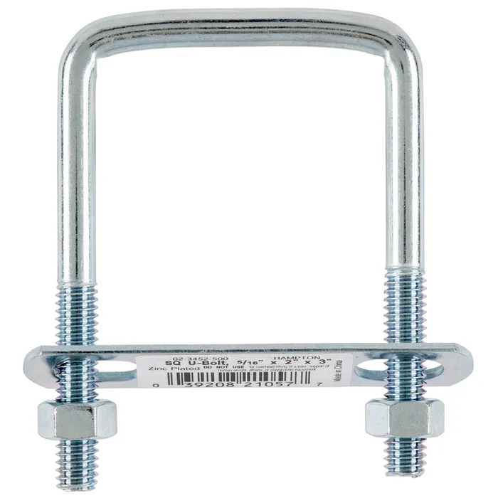 Hampton 5/16 in. X 2 in. W X 3 in. L Coarse Zinc-Plated Steel Square Bend U Bolt (Pack of 10)