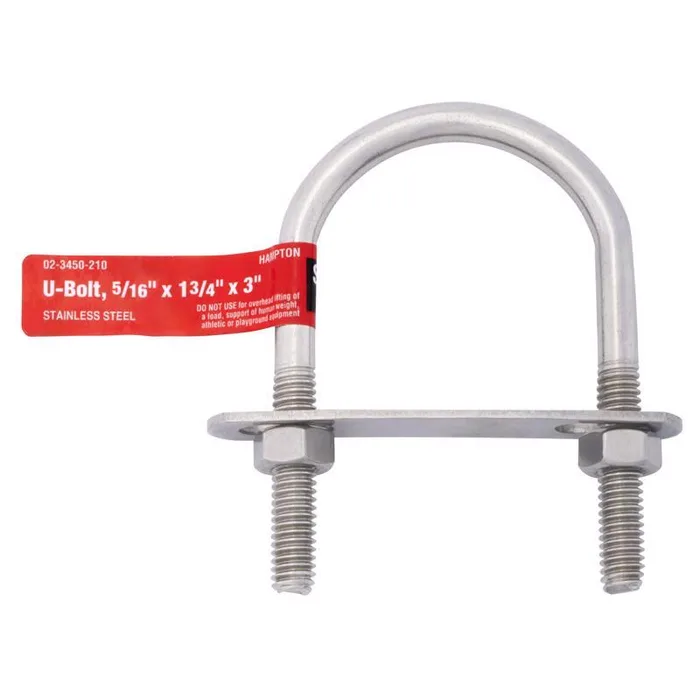 Hampton 5/16 in. X 1-3/4 in. W X 3 in. L Coarse Stainless Steel U-Bolt (Pack of 5)