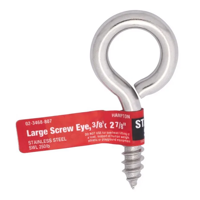 Hampton 3/8 in. D X 2-7/8 in. L Polished Stainless Steel Screw Eye 250 lb. cap. 1 pk (Pack of 10)