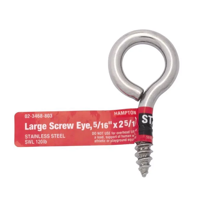 Hampton 9/32 in. D X 2-5/16 in. L Polished Stainless Steel Screw Eye 120 lb. cap. 1 pk (Pack of 20)