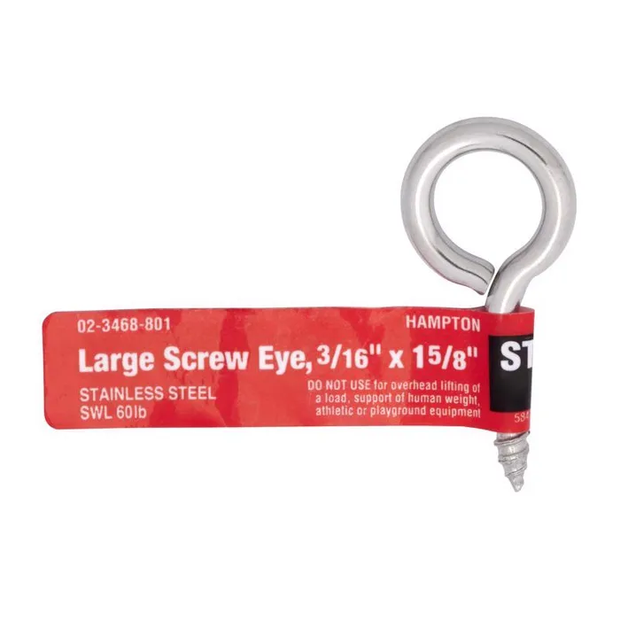 Hampton 3/16 in. D X 1-5/8 in. L Polished Stainless Steel Screw Eye 60 lb. cap. 1 pk (Pack of 20)