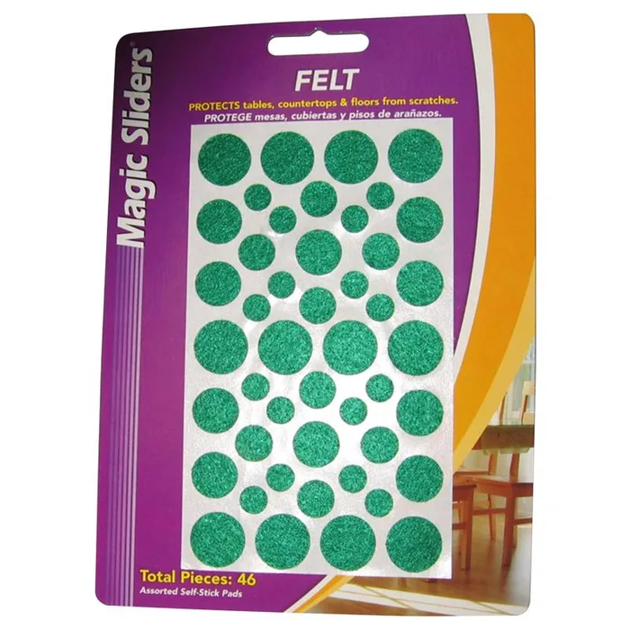 Magic Sliders Felt Self Adhesive Protective Pads Green Round 46 pk (Pack of 6)