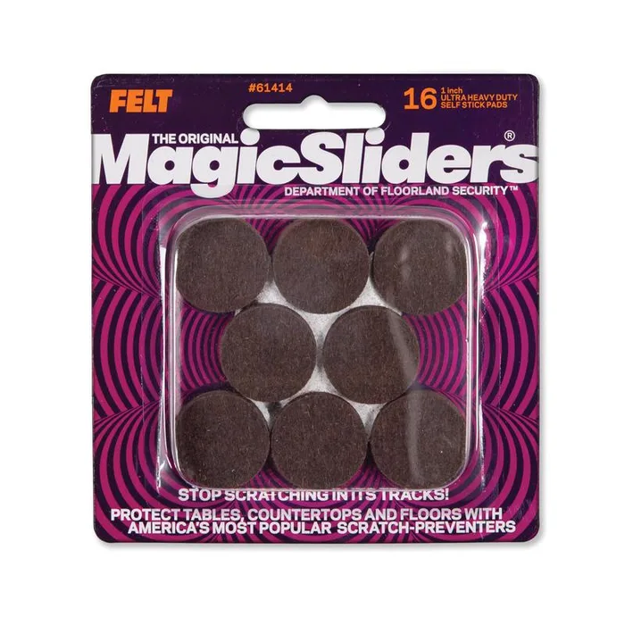 Magic Sliders Felt Self Adhesive Protective Pads Brown Round 1 in. W X 1 in. L 16 pk (Pack of 6)
