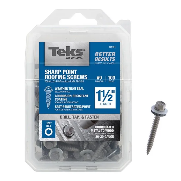 Teks No. 9 X 1-1/2 in. L Hex Drive Hex Washer Head Self Tapping Roofing Screws