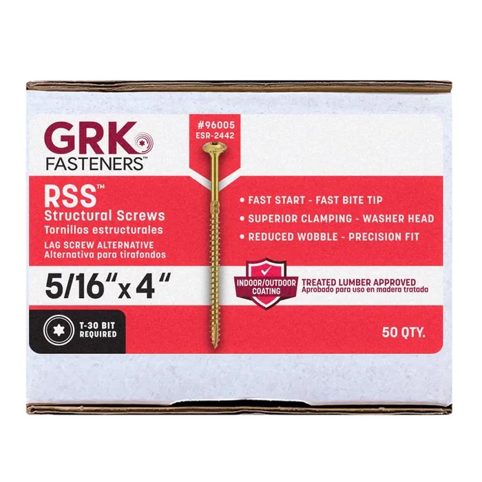GRK Fasteners 5/16 in. in. X 4 in. L Star Hex Head W-Cut Structural Screws (Pack of 50)
