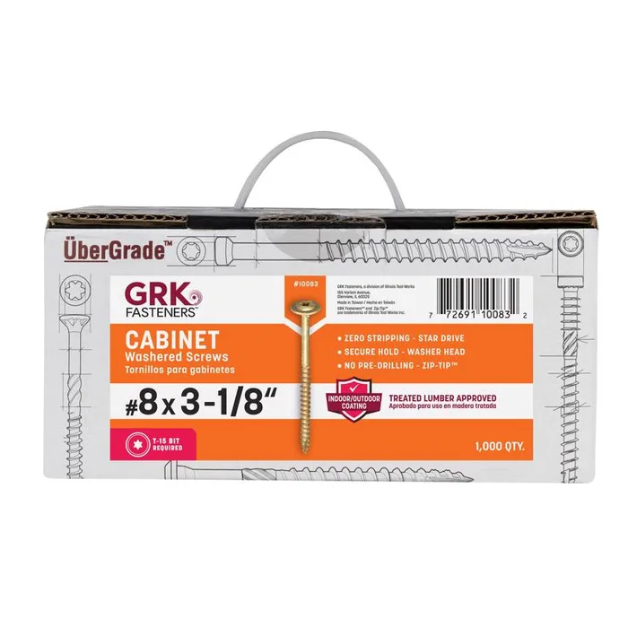 GRK Fasteners No. 8 X 3-1/8 in. L Star Climatek W-Cut Cabinet Screws 1000 pk
