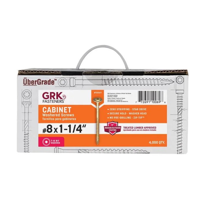 GRK Fasteners No. 8 X 1-1/4 in. L Star Climatek W-Cut Cabinet Screws 4000 pk