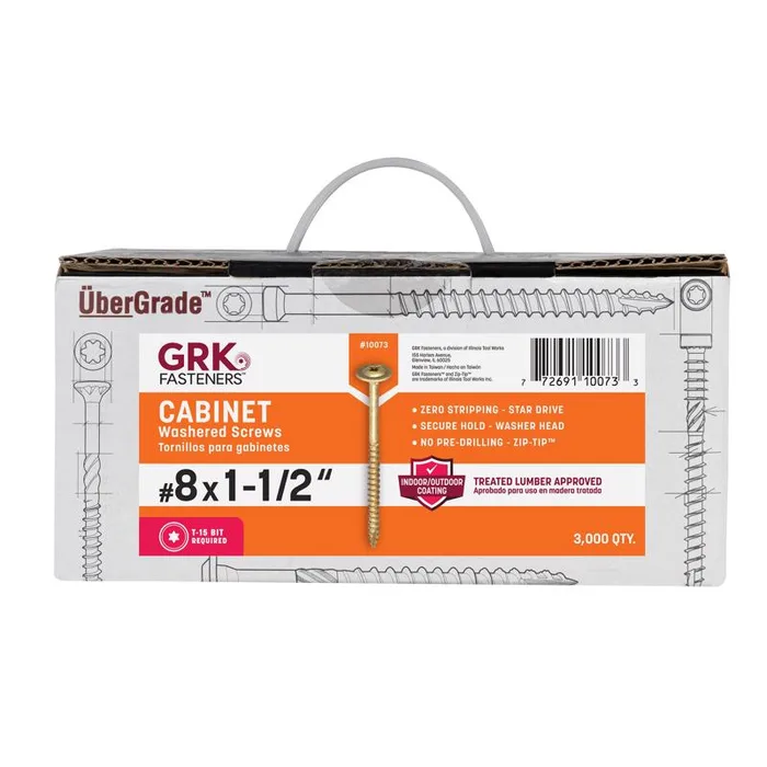 GRK Fasteners No. 8 X 1-1/2 in. L Star Climatek W-Cut Cabinet Screws 3000 pk