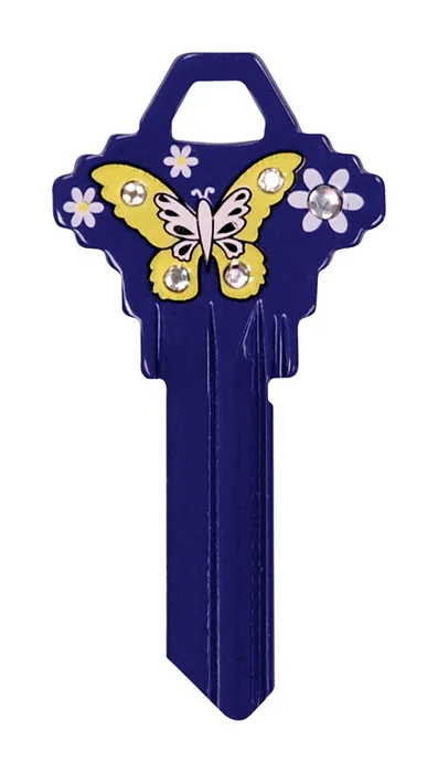 HILLMAN DIVA Butterfly & Flowers House/Office Universal Key Blank Single Purple (Pack of 6)
