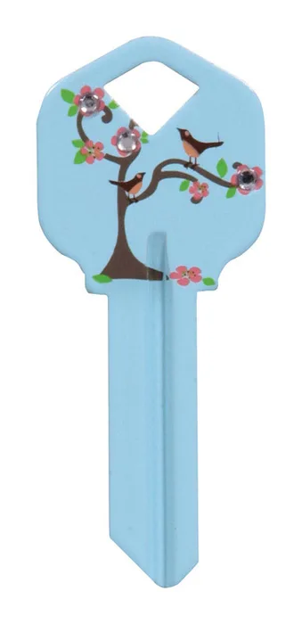 HILLMAN DIVA Tree & Birds House/Office Universal Key Blank Single Blue (Pack of 6)