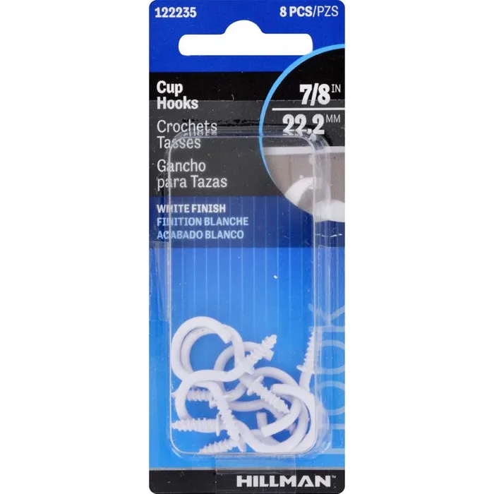 HILLMAN Small White Metal 7/8 in. L Cup Hook 1 lb 8 pk (Pack of 10)