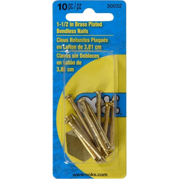 HILLMAN OOK Brass-Plated Gold Hardwall Picture Hanging Nails 20 lb 10 pk (Pack of 12)