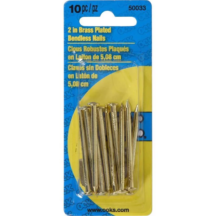 HILLMAN OOK Brass-Plated Hardwall Picture Hanging Nails 15 lb 10 pk (Pack of 12)