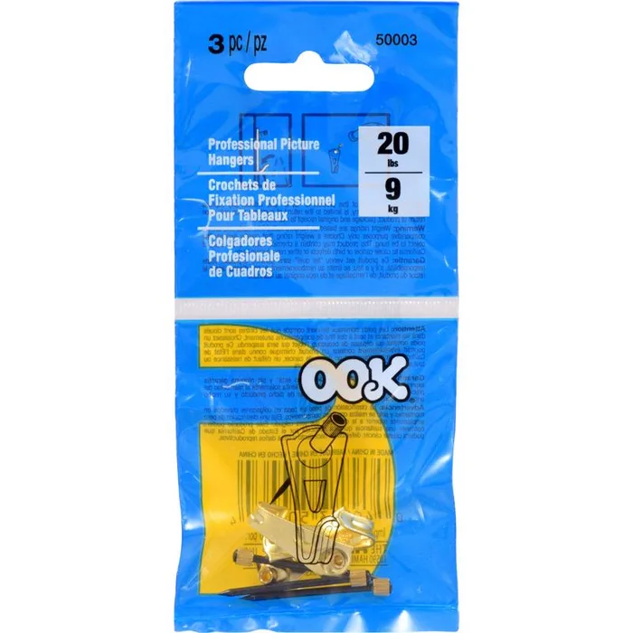 HILLMAN OOK Brass-Plated Gold Professional Picture Hanger 20 lb 3 pk (Pack of 12)
