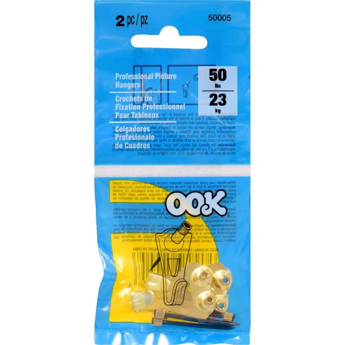 HILLMAN OOK Brass-Plated Gold Professional Picture Hanger 50 lb 2 pk (Pack of 12)