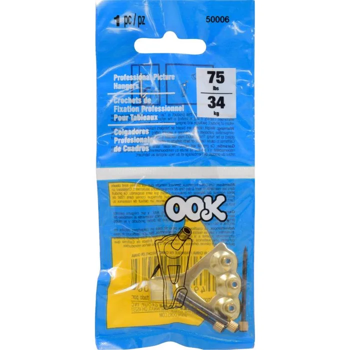 HILLMAN OOK Brass-Plated Blue Picture Hanger 75 lb 1 pk (Pack of 12)